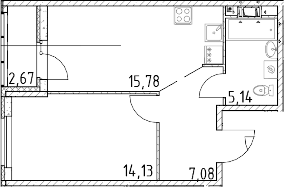 1-комнатная квартира 42.14 м², 3/17 эт., ЖК «Город Первых»
